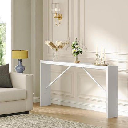 MAHANCRIS Console Table, 62.2" Long Sofa Table Behind Couch, Narrow Entryway Table, Farmhouse Dining Table with Angled Metal Frame, Industrial Console Table for Entryway, White CTWT15801