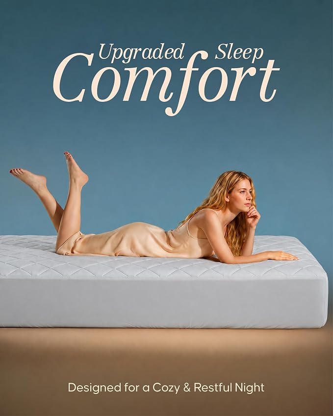 Quilted Fitted Mattress Pad, Full Mattress Protector Topper with Deep Pocket Stretches up to 16 Inches, Machine Washable Mattress Cover by Utopia Bedding (Light Grey)