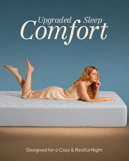 Quilted Fitted Mattress Pad, Queen Mattress Protector Topper with Deep Pocket Stretches up to 16 Inches, Machine Washable Mattress Cover by Utopia Bedding (Light Grey)
