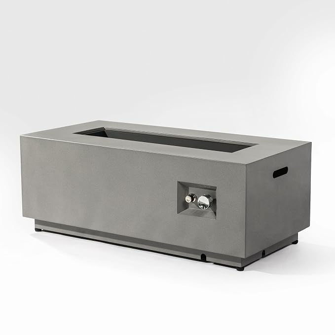 42" Propane Gas Fire Pit Table, 50000 BTU Rectangular Outdoor Fire Pit with Glass Wind Guard, Steel Patio Fire Table with Lid, Lava Rocks & Rain Cover for Backyard Deck Garden, Gray