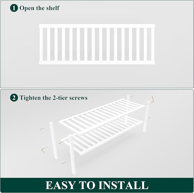 Smiry Long Bamboo Shoe Rack, 3 Tier Free Standing Wooden Shoe Organizer, Stackable Wood Shoe Storage Shelf for Closet, Entryway, 12 Vertical Slats, 2+1 Stack Standard Legs, 33.7"x11"x19.5", White