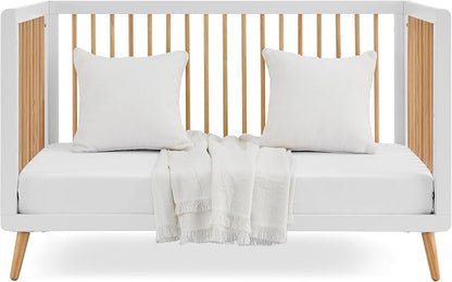 Tatum 3-in-1 Convertible Crib, White/Natural Finish, Solid Wood, Adjustable Mattress Height, Converts to Toddler Bed & Daybed, Fits Standard Full-Size Crib Mattress