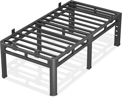 20 Inch Twin Bed Frames, Double Layer Heavy Duty Metal Bed Frames, Platform bedframe with Round Corner Legs, No Box Spring Needed, Headboard Holes, Easy Assembly
