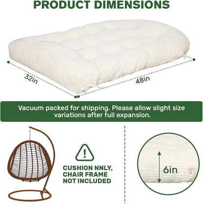 idee-home Egg Chair Cushion Replacement, Tufted Hanging Egg Chair Cushions with Corduroy Cover, Oversized Wicker Swing Cushion for Indoor Hammock Basket Chair, Beige (Chair Not Included), 48x32 Inch