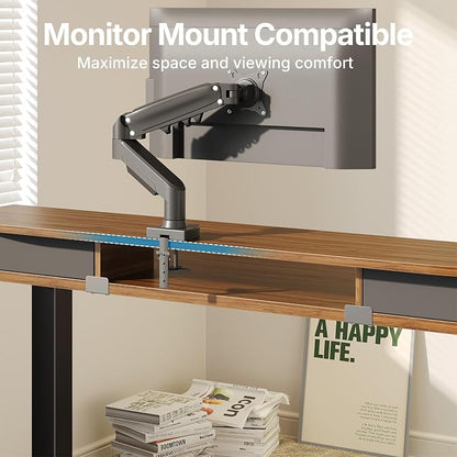 HUANUO 40" X 24" Electric Standing Desk with 2 Drawers, C-Clamp Mount Compatible, Height Adjustable Computer Desk, Home Office Stand Up Desk with 4 Preset Heights & 2 Hooks, Walnut
