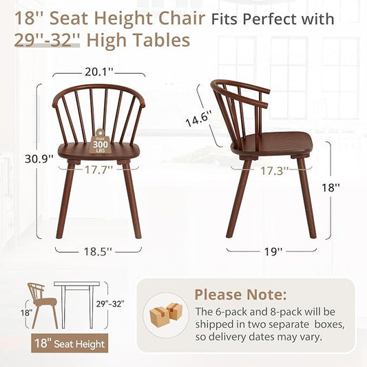 LUE BONA Brown Dining Chairs Set of 4, Farmhouse Wood Dining Chairs with Semicircular Backrest, Spindle Dining Chair for Kitchen and Dining Room, 18 Inch