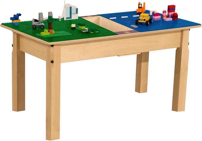 Contender Time-2-Play Kids Activity Play Table, Compatible with Lego Bricks, Extra Sturdy Birch Plywood, 35" W X 15.5" D, Blue & Green, 16" Legs for Toddlers