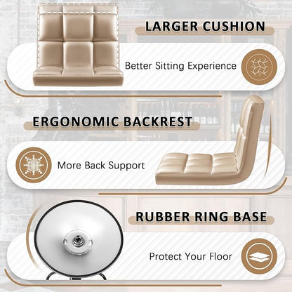 Homall Bar Stools Modern PU Leather Adjustable Swivel Barstools, Armless Hydraulic Kitchen Counter Bar Stool Extra Height Square Island Barstool with Back Set of 2 (Khaki)