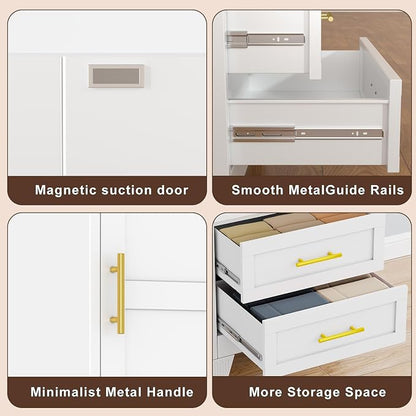 Tall Metal Narrow Storage Cabinet 67" H with 2 Drawer, White Pantry Cabinets with 2 Adjustable Shelves and Door,Tall Bathroom Cabinet for Kitchen, Home Office, Living Room, Dining Room