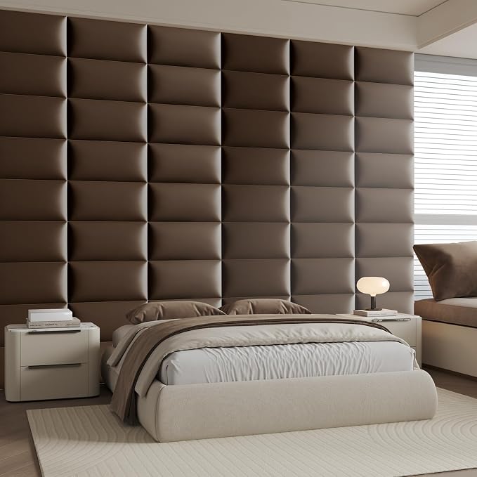 Upholstered Headboard Queen - Bed Backboard, Dark Brown Faux Leather Panels, 24 x 12 Inches Each, 6-Piece Set, Modern Headboard Queen Design, Easy to Assemble, Perfect for Beds