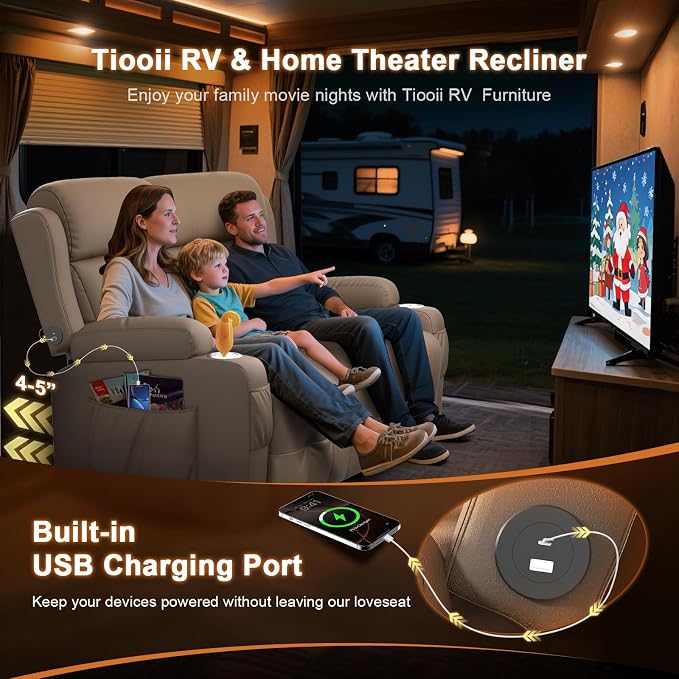 Loveseat Recliner Sofa, Home Theater Seating with Massage, Reclining Loveseats with Console, Wall Hugger RV Couch Movie Theater Chairs, RV Furniture Sofas with USB, Cup Holders, Drawer for Gaming Room