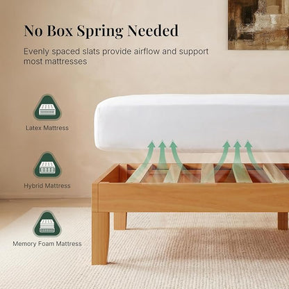 Sweetcrispy Twin Size Bed Frame 12 inch Heavy Duty Platform Bedframe, 500 lbs Capacity, Underbed Storage, No Box Spring Needed, Wooden Slats, Easy Assembly with Velcro, Honey Finish
