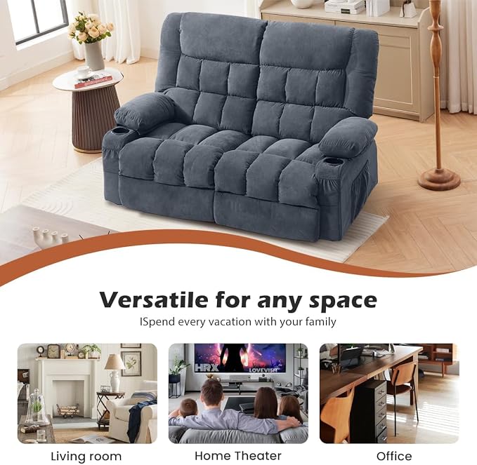 MAHOMICO Recliner Loveseat with Cup Holders for Living Room Love Seat Manual Oversized Recliner with Ergonomic, Side Pocket for Adult