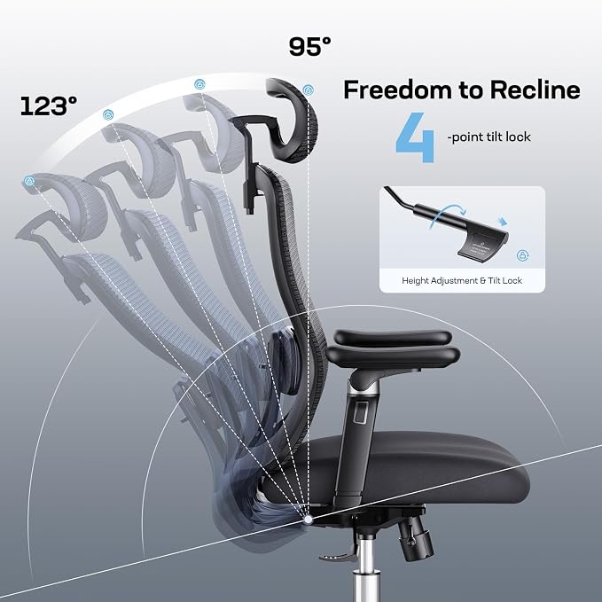 Marsail Ergonomic Office Chair with 6D Armrests, 3D Adjustable Headrest, Slide Seat, Lumbar Support, and 4-Position Tilt Lock – Big and Tall Office Chair with 330 lbs Capacity, Pack of 10