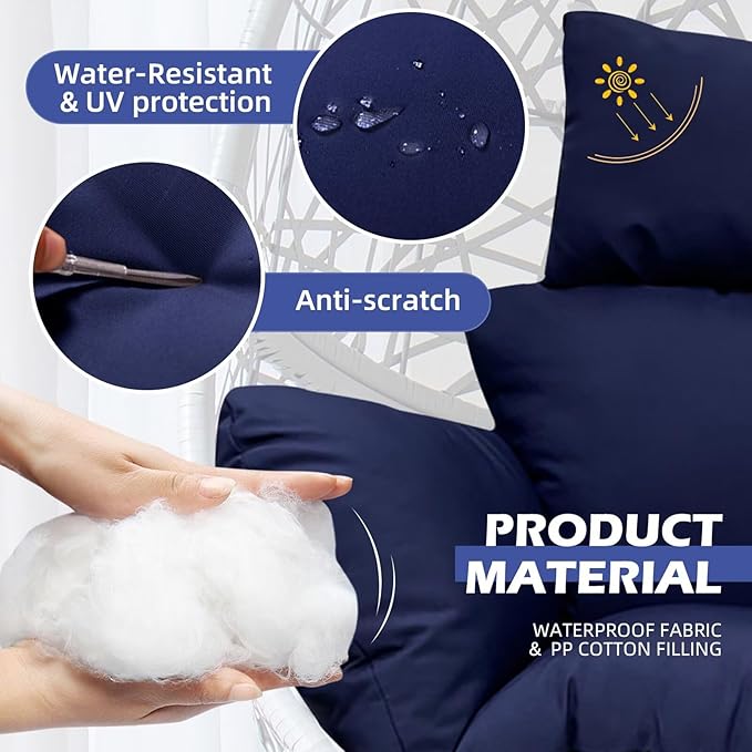 Hanging Basket Seat Cushion Egg Chair Cushion Waterproof Hanging Chair Cushion with Headrest Light Grey