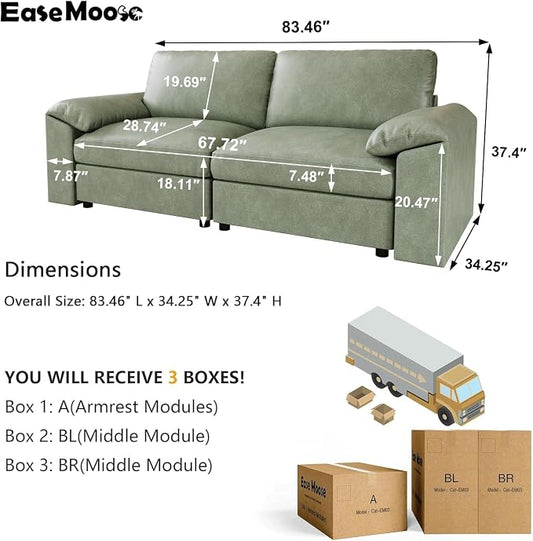 EASE MOOSE Loveseat Sofa for Living Room,Oversized Deep Seat Modular Sectional,Classic Comfy 2 Seater Sofas,Scratch Resistant Faux Leather Couch for Small Spaces, Green