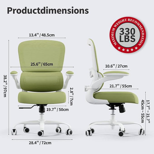 TRALT Office Chair - Ergonomic Desk Chair with Adjustable Lumbar Support, Mesh Computer Chair, Executive Chairs for Home Office Comfortable Lumbar Support (White Green)