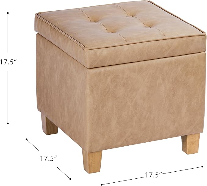 HomePop 18" Square Tufted Storage Ottoman - Sand Faux Leather