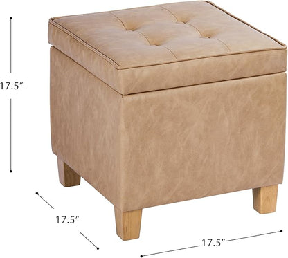 HomePop 18" Square Tufted Storage Ottoman - Sand Faux Leather
