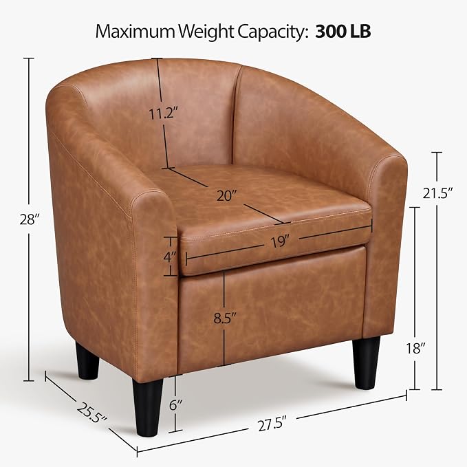 Topeakmart Accent Chair, PU Leather Modern Barrel Chair Club Armchair with Soft Padded for Living Room Bedroom, Brown