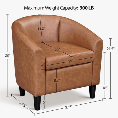 Topeakmart Accent Chair, PU Leather Modern Barrel Chair Club Armchair with Soft Padded for Living Room Bedroom, Brown