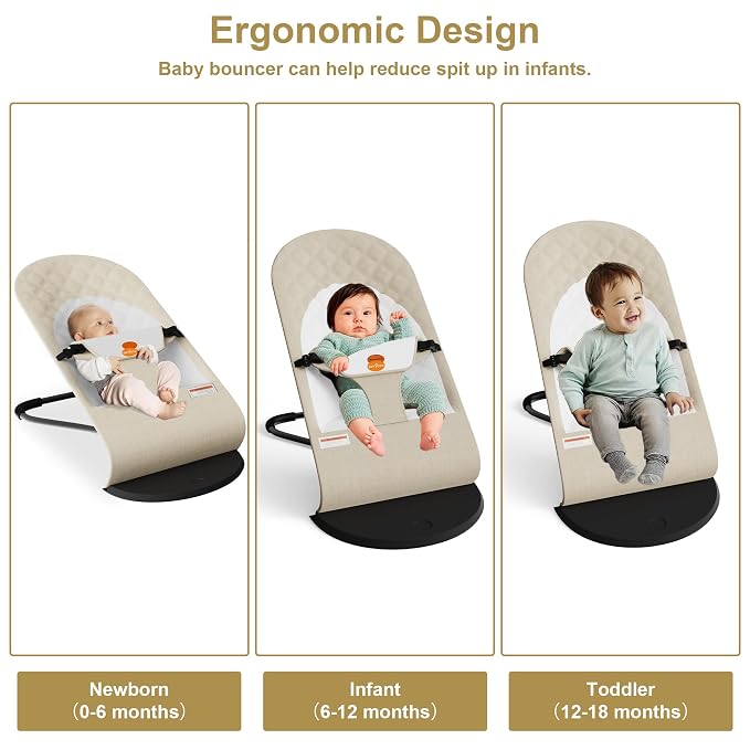 Portable Baby Bouncer Seat for Infants, 0-18 Months, 3 Modes of Use with Rocker & Stationary Options, Ergonomic Infant Chair with Hanging Toys, The Gift List New Parents Actually Want-Oatmeal