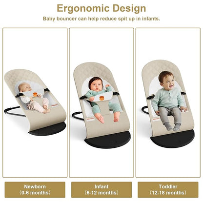 Portable Baby Bouncer Seat for Infants, 0-18 Months, 3 Modes of Use with Rocker & Stationary Options, Ergonomic Infant Chair with Hanging Toys, The Gift List New Parents Actually Want-Oatmeal