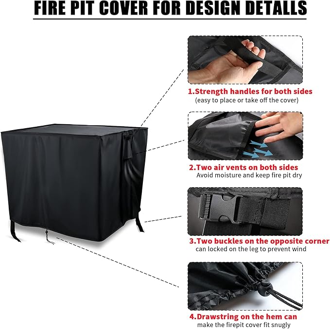 Fire Pit Cover Rectangular 52 Inch,Propane Gas Fire Pit Table Cover,Outdoor Waterproof Firepit Table Cover - 52 x 32 x 26 Inch