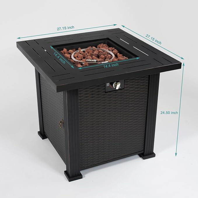 GDFStudio 28" Square Propane Gas Fire Pit Table, 50000 BTU Outdoor Steel Patio Heater with Hidden Tank Storage Lid and Cover for Backyard Deck Garden, Black