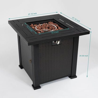 GDFStudio 28" Square Propane Gas Fire Pit Table, 50000 BTU Outdoor Steel Patio Heater with Hidden Tank Storage Lid and Cover for Backyard Deck Garden, Black