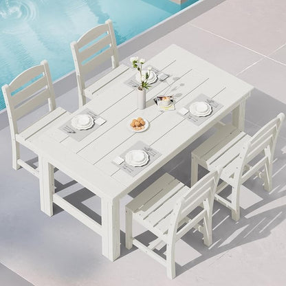 SERWALL HDPE Outdoor Dining Table and Chairs Set for 4 | with Armless Chair Seat