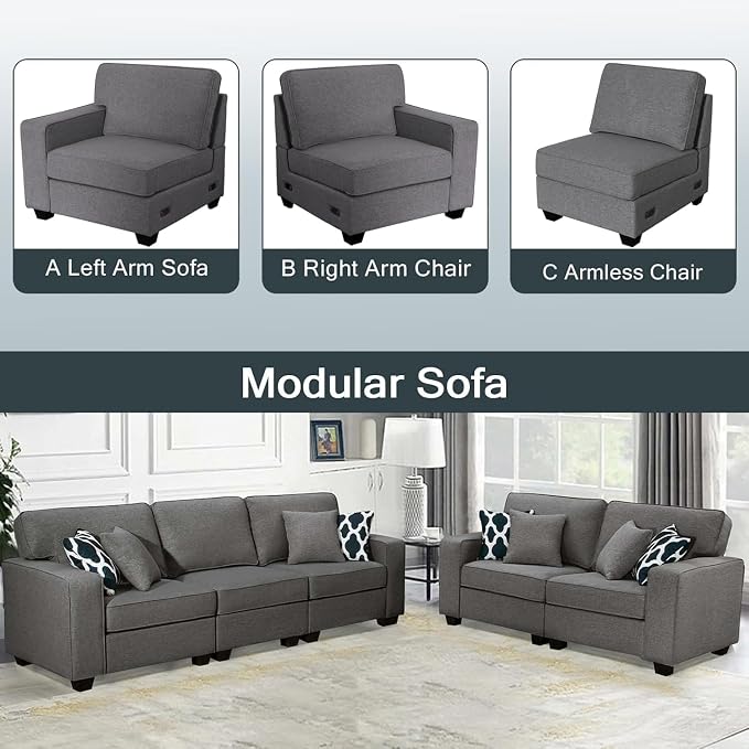 Legend Vansen Oversized Modular Sectional Sofa,U/L‑Shaped Reversible Couch with Ottoman,Deep Seat Plush Polyester Sofa for Living Room,5‑Seater,Dark Grey