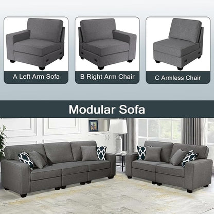 Legend Vansen Oversized Modular Sectional Sofa,U/L‑Shaped Reversible Couch with Ottoman,Deep Seat Plush Polyester Sofa for Living Room,5‑Seater,Dark Grey