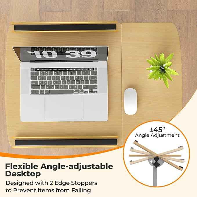 Tangkula Mobile Overbed Table Couch Table, Rolling Angle & Height Adjustable Laptop Stand Cart, Laptop Desk with Smooth & Lockable Wheels, Tray Table for Bed Sofa Side (Natural)