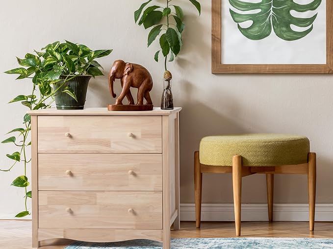 VINGLI Unfinished Natural Solid Wood 3 Drawer Dresser, Farmhouse Dressers & Chests of Drawers Color DIY Rubber Wood Dresser with Full Extension Drawer Slides & Wood Knobs Rustic Style