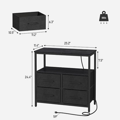 TUTOTAK Large Night Stand with Charging Station, Nightstand with USB and Type-C Port, Bedside Table with Cloth Drawers, End Table for Livingroom, Bedroom, Black TB01BK081