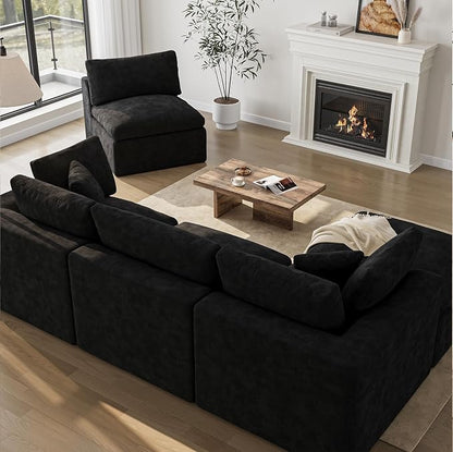 Loveseat Sofa with Ottoman | 72 Inch Modern Boneless Couch for Small Spaces | 2 Seater Small Sofa for Apartment Bedroom Living Room | BlackLove Seat