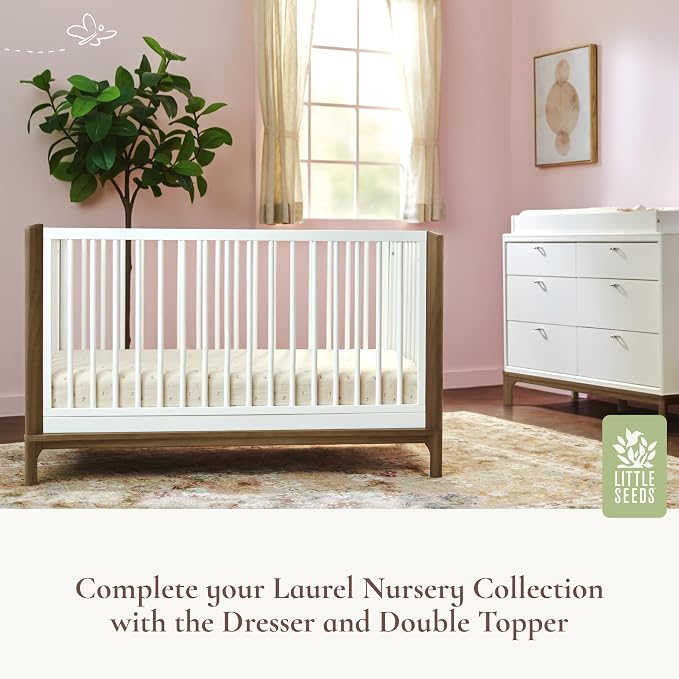 Little Seeds Laurel 4-in-1 Convertible Baby Crib to Toddler Bed in White/Chestnut