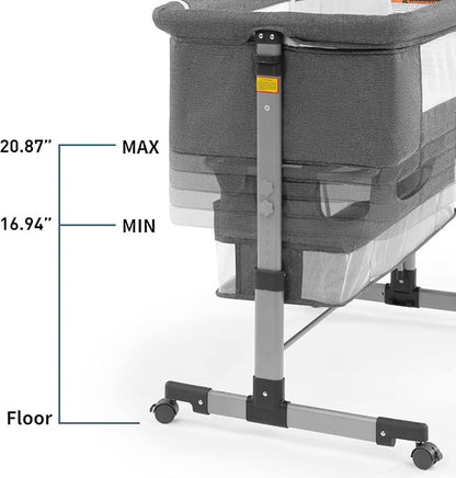 Soobaby Baby Crib Bassinet Bedside Crib Adjustable Portable Bed for Infant,co Sleeping Newborn Must Have Bed (006-Grey)