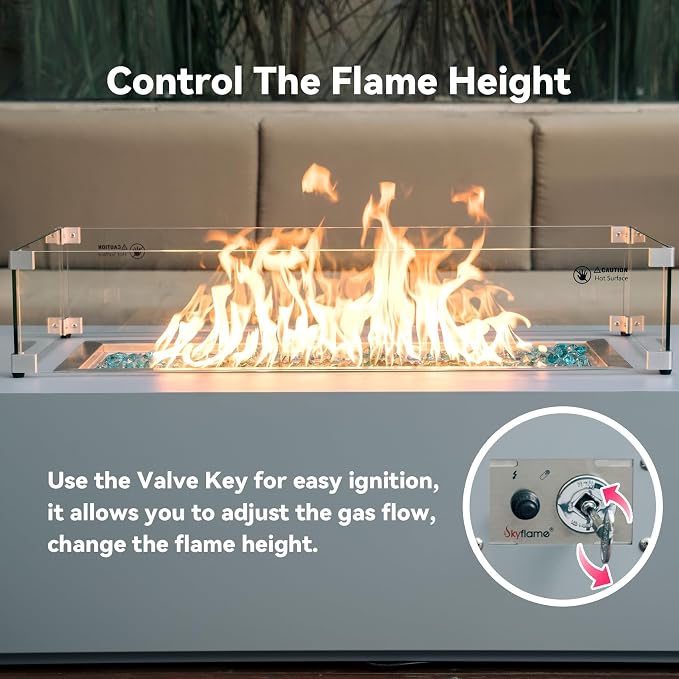 Skyflame 30 x 10 Inch Rectangular Fire Pit Pan Kit, Stainless Steel Drop-in Pan and Burner, Come with Spark Ignition and Propane Hose, Indoor/Outdoor Fire Pit, Fire Table DIY Decorative