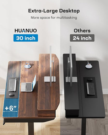 HUANUO 55 x 30 inch Electric Standing Desk with 2 Wood Drawers, Adjustable Height Sit Stand Desk for Home Office, Ergonomic Stand up Desk with 4 Memory Presets, 176 lbs Capacity, Walnut Top