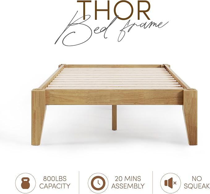 Thor Premium Solid Wood Bed Frame Twin XL, Japanese Joinery Bed Frame, Wood Slat Support, Platform Bed, No Box Spring Needed, Easy Assembly, Minimalist & Modern Style (Light Brown)