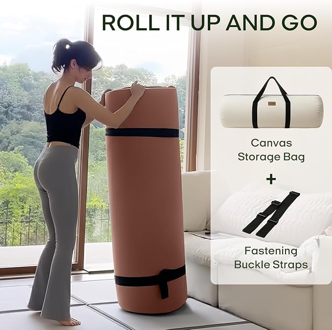ZonLi Japanese Floor Futon Mattress King Size 76"x 80",100% Cotton Cover 4'' Thicken Tatami Mattress,Foldable Sleeping Pad,Portable Dormitory Tatami Mat,Roll Up Floor Lounger Bed for Adult (Cinnamon)