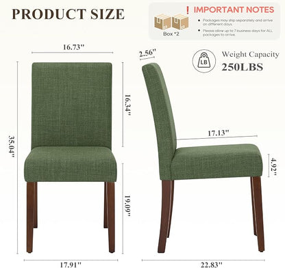 MALOL Upholstered Dining Chairs Set of 4, Modern Fabric Dining Room Chair, Wooden Dining Chair, Kitchen Side Chairs, Farmhouse Dinner Chair with High Back for Kitchen, Green