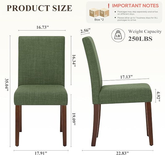 MALOL Upholstered Dining Chairs Set of 4, Modern Fabric Dining Room Chair, Wooden Dining Chair, Kitchen Side Chairs, Farmhouse Dinner Chair with High Back for Kitchen, Green