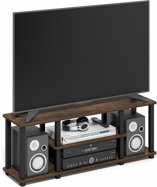 Furinno Turn-S-Tube TV Stand, 3-Tier Toolless Assembly Entertainment Center, Rectangular TV Console for TV up to 50 Inch, for Living Room, Bedroom, Amber Pine