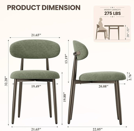 MALOL Dining Chairs Set of 2, Upholstered Kitchen & Dining Room Chairs with Curved Back and Bronze Metal Legs, Comfortable Modern Dining Side Chairs for Dining Room, Kitchen, Green