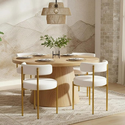 Boucle Dining Chairs Set of 2, White Dining Chairs with Upholstered Seat and Gold Legs, Mid-Century Modern Kitchen Chairs for Dining Room, Restaurant