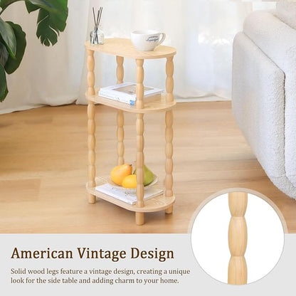 MaxSmeo Narrow End Table, Small Narrow Side Table for Small Spaces, 3-Tier Skinny End Table Nightstand for Bedroom, Living Room and Office (Natural)