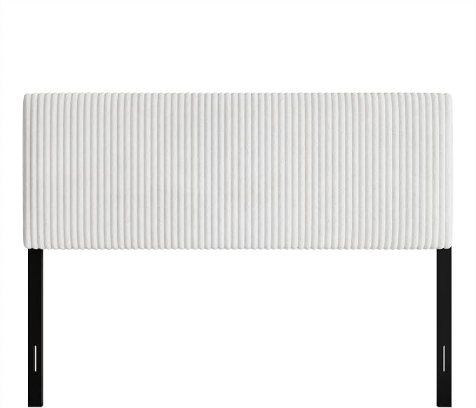 Queen Corduroy Velvet Upholstered Adjustable Headboard, White